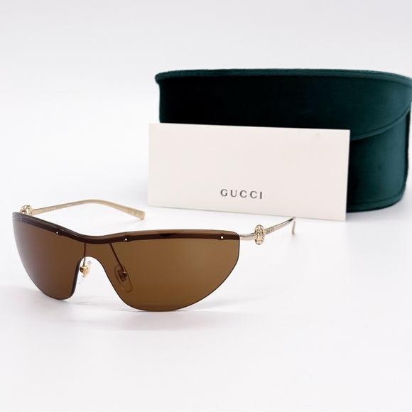 NEW GUCCI GG1700S 004 SUNGLASSES SHIELD GOLD BROWN WOMEN GUCCI EYEWEAR - Picture 2 of 10